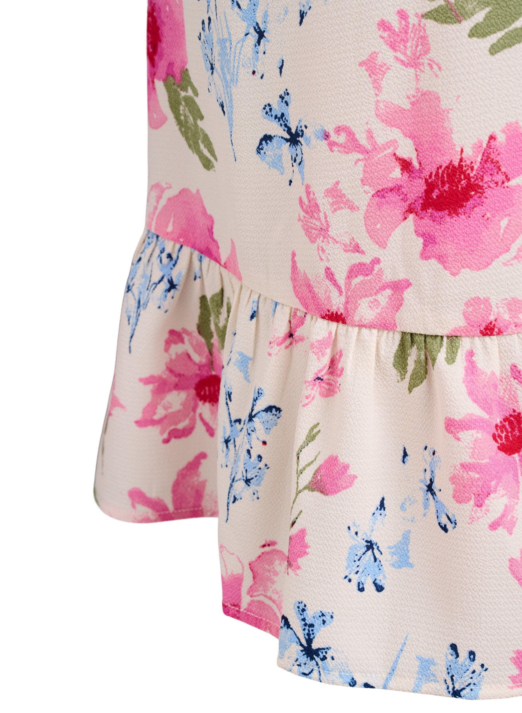 Zizzi Kukkakuvioitu lyhythihainen mekko, Valkoinen, Packshot image number 3