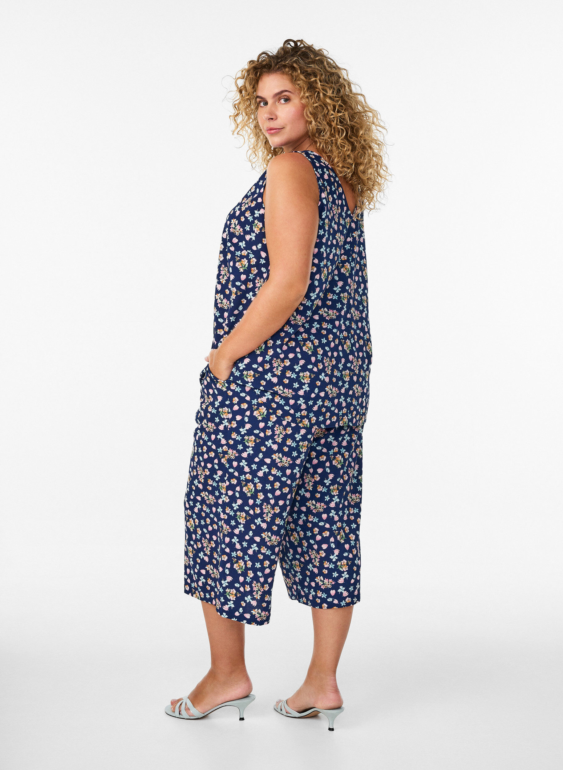 ZizziCulottes-housut kuosilla, Sininen, Model image number 1
