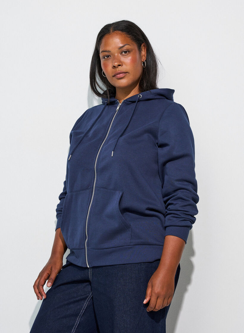 Hupullinen collegepaita vetoketjulla ja taskuilla, Sininen, Model image number 0