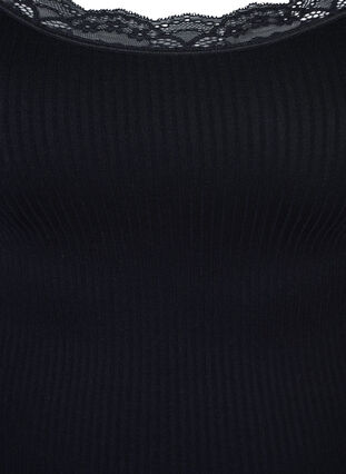 Yksivärinen ribattu aluspaita pitsillä, Black, Packshot image number 2
