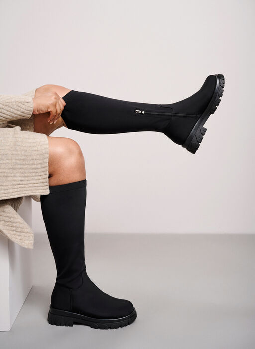 Leveänmallinen pitkä stretch saapas, Black, Image image number 1