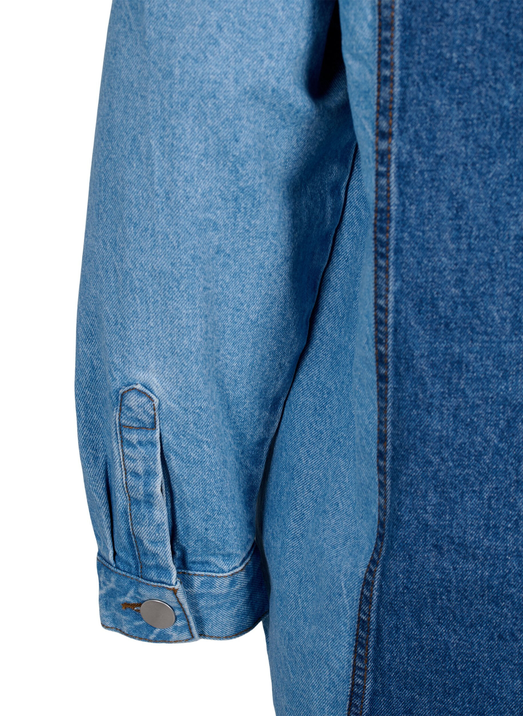 Zizzi V&auml;riblokki-farkkutakki, Light Blue Denim, Packshot image number 4