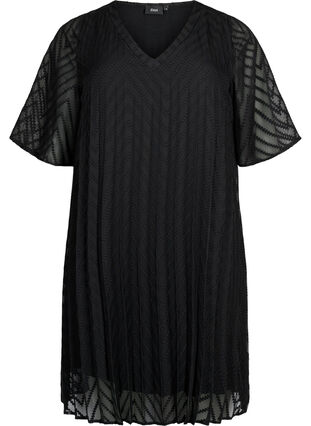 Lyhythihainen mekko tekstuurilla, Black, Packshot image number 0