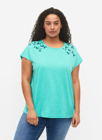 Puuvillainen t-paita lehtiprintillä, Turquoise C Leaf, Model