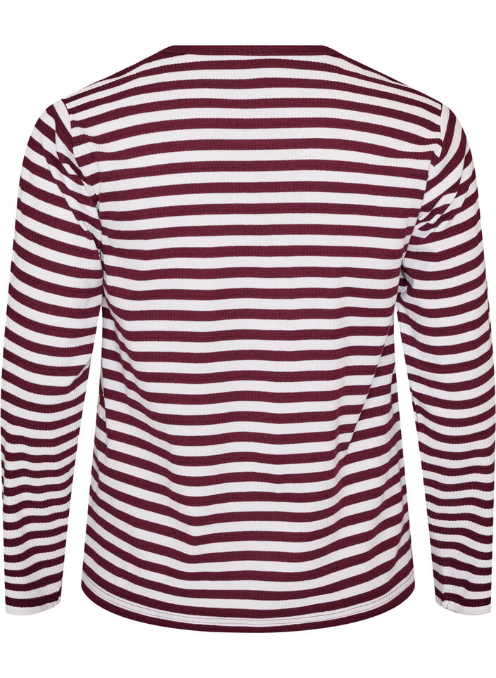 Pitk&auml;hihainen y&ouml;paita ribatusta jerseyst&auml;, jossa on raitoja, Punainen, Packshot image number 1