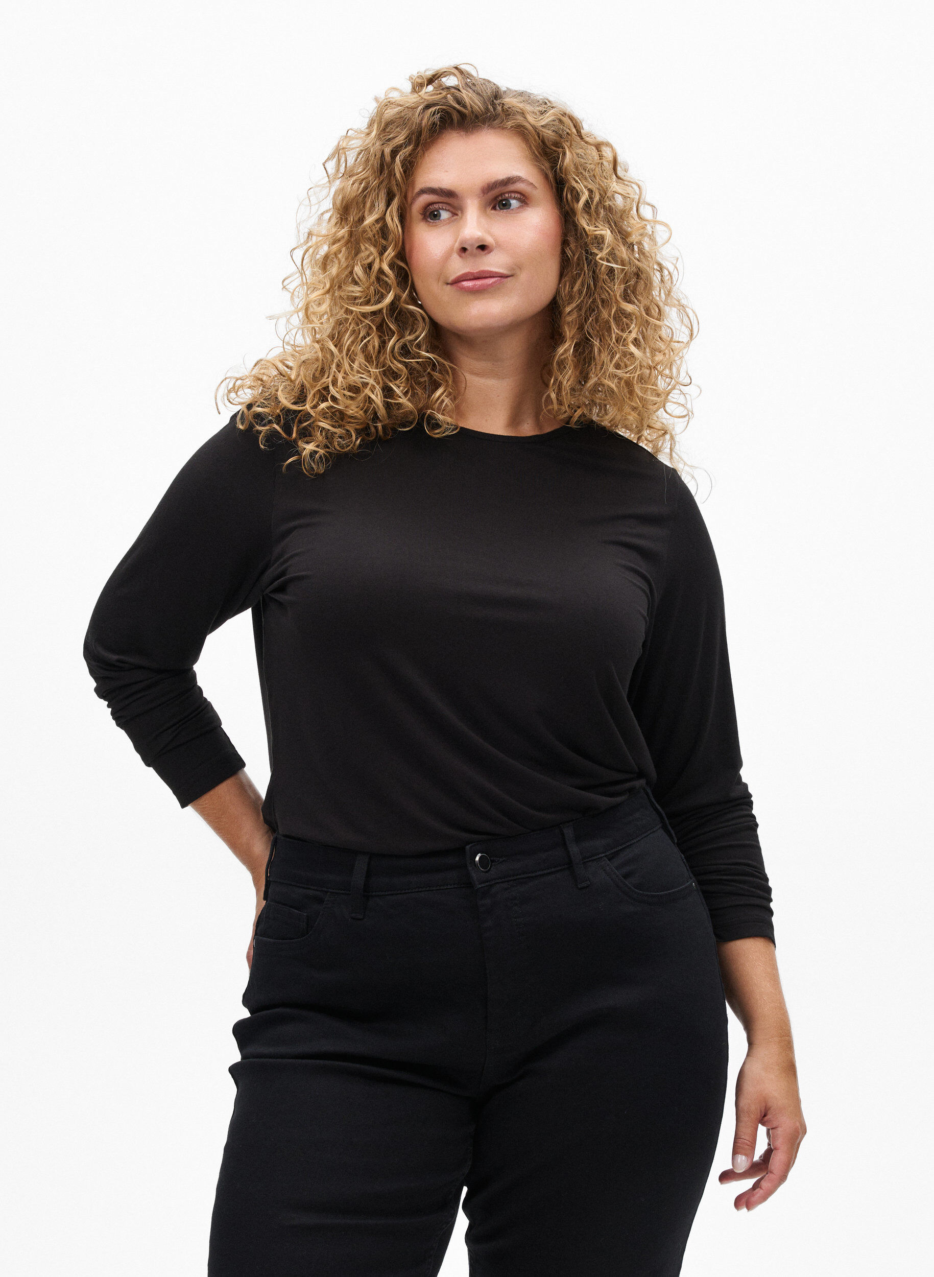 ZizziYksiv&auml;rinen pusero pitkill&auml; hihoilla, Musta, Model image number 0
