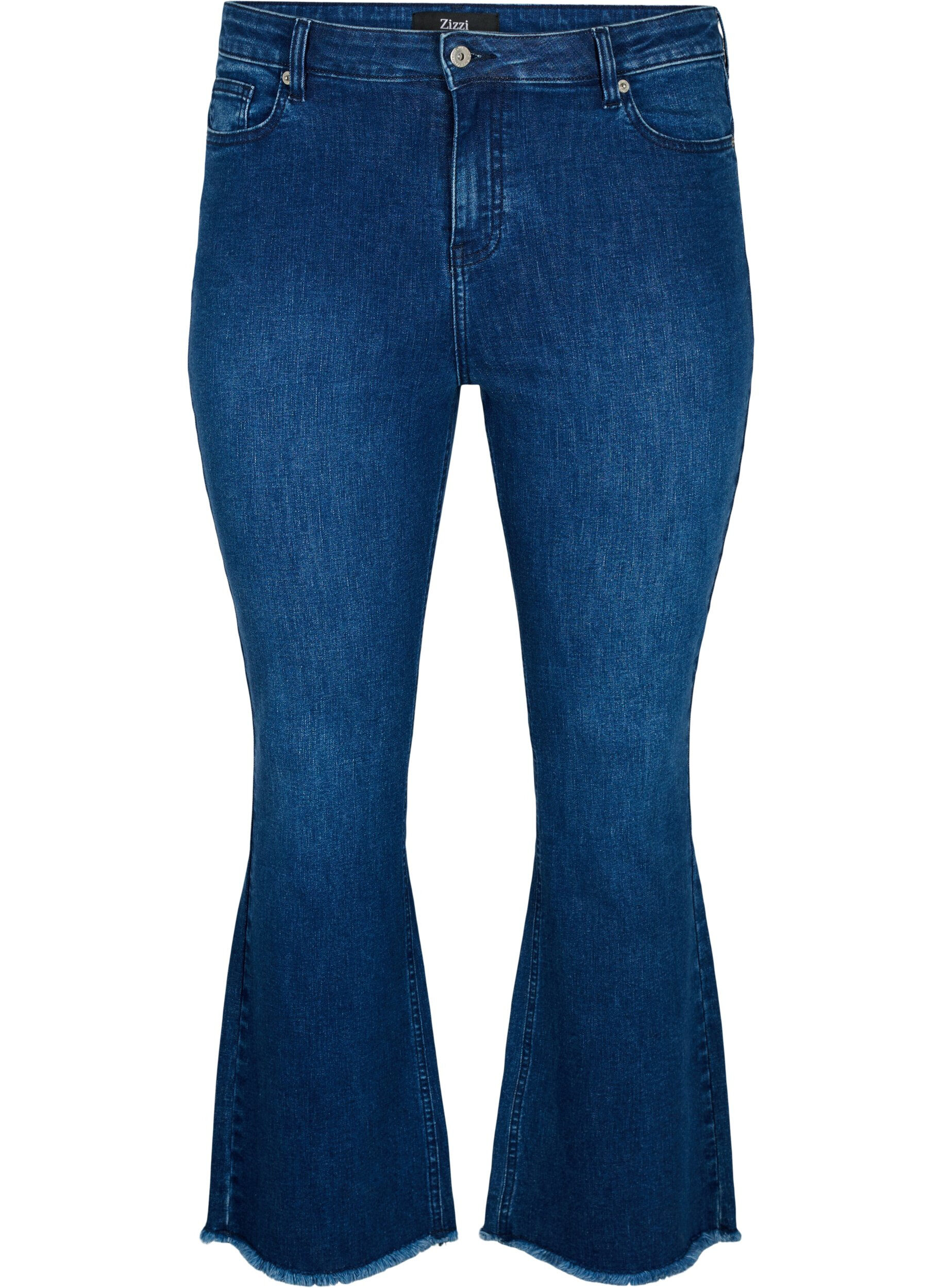 Zizzi Bootcut-malliset Ellen-farkut, joissa on viimeistelem&auml;tt&ouml;m&auml;t lahkeensuut, Blue denim, Packshot image number 0