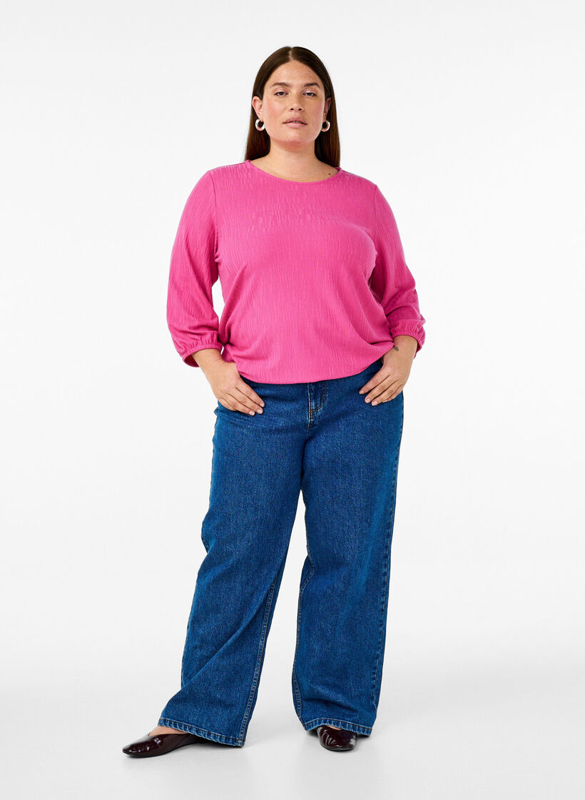 Pusero tekstuurilla ja 3/4-hihoilla, Vaaleanpunainen, Model image number 1