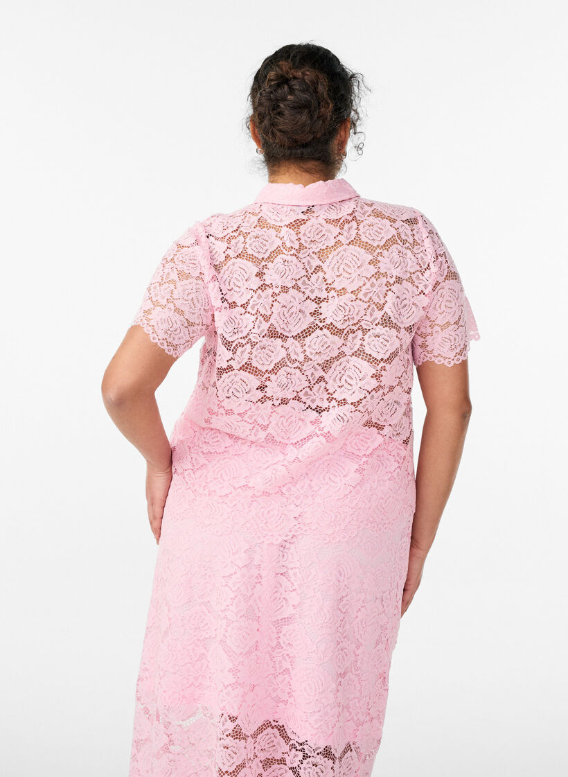 Pitsikoristeinen paitapusero helminapeilla, Vaaleanpunainen, Model image number 2