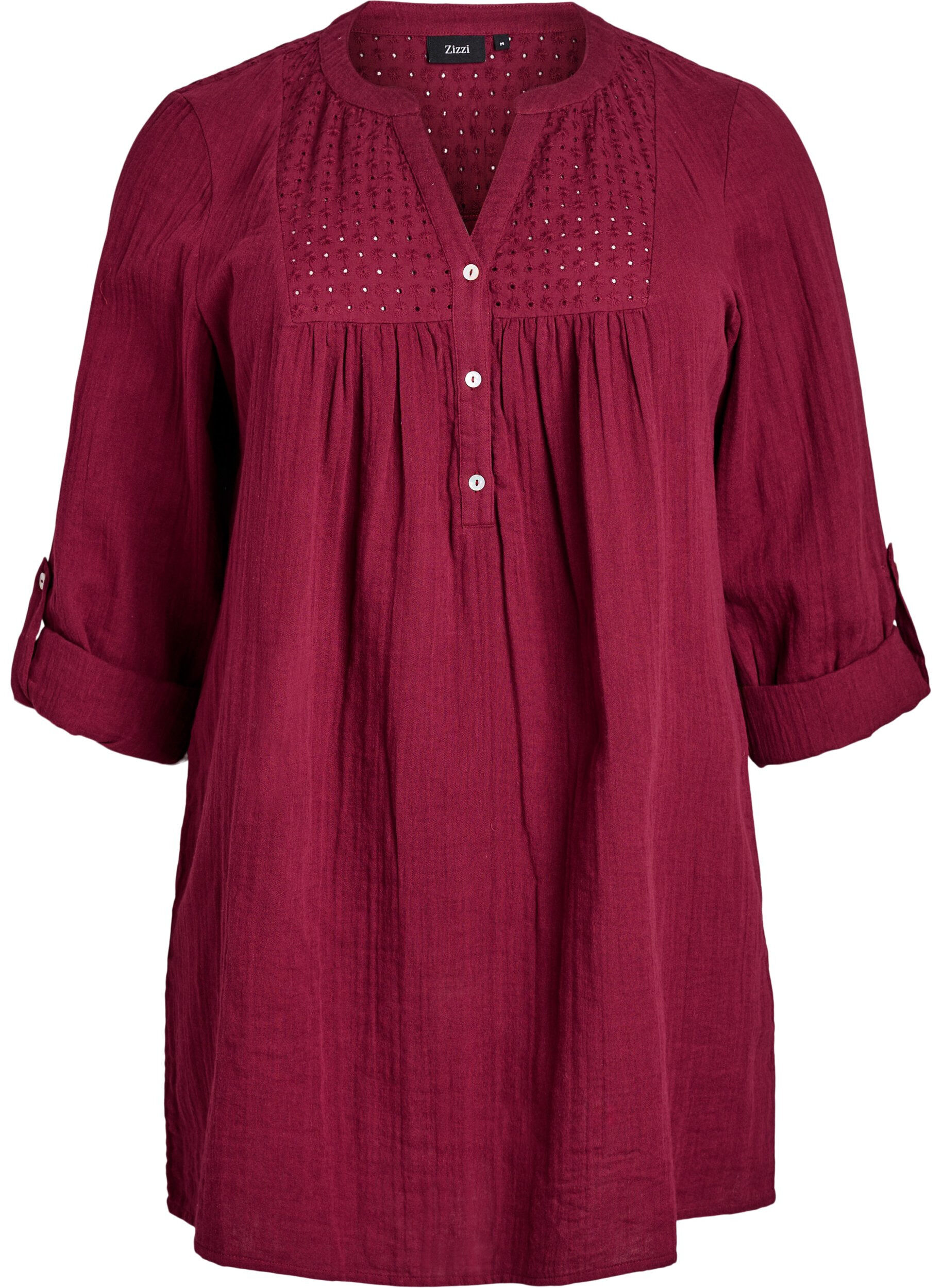 ZizziPuuvillamusliinitunika brodeeratulla pitsill&auml;, Tumma Bordeaux, Packshot image number 0