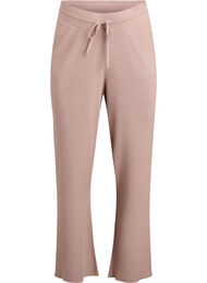 Korkeavyötäröiset ribatut suoralahkeiset housut, Beige