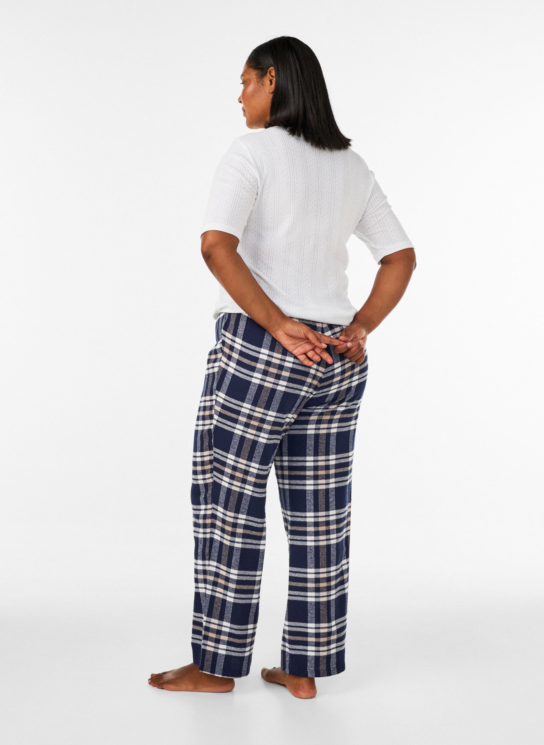 ZizziRuudulliset puuvillaiset pyjamahousut, Sininen, Model image number 2