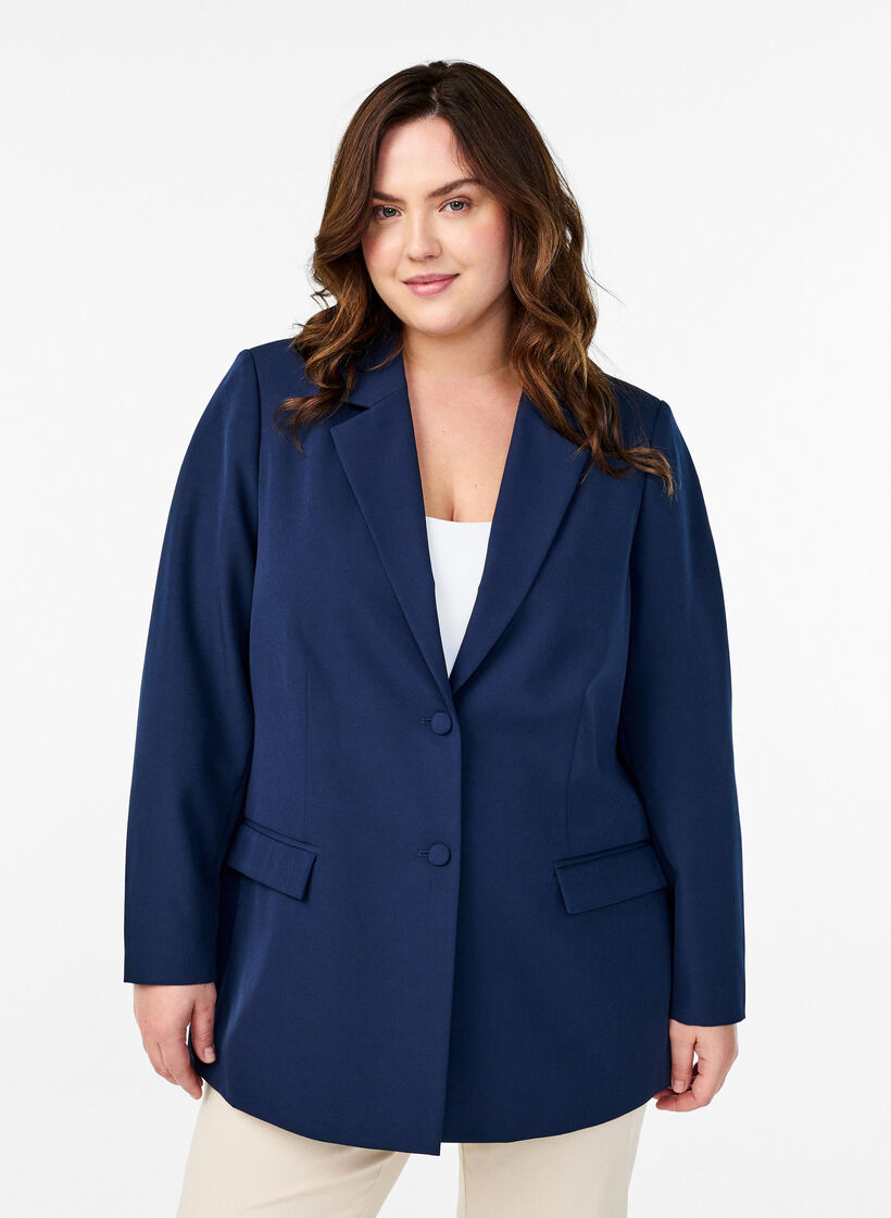 Klassinen bleiseri nappikiinnityksell&auml;, Sininen, Model image number 0