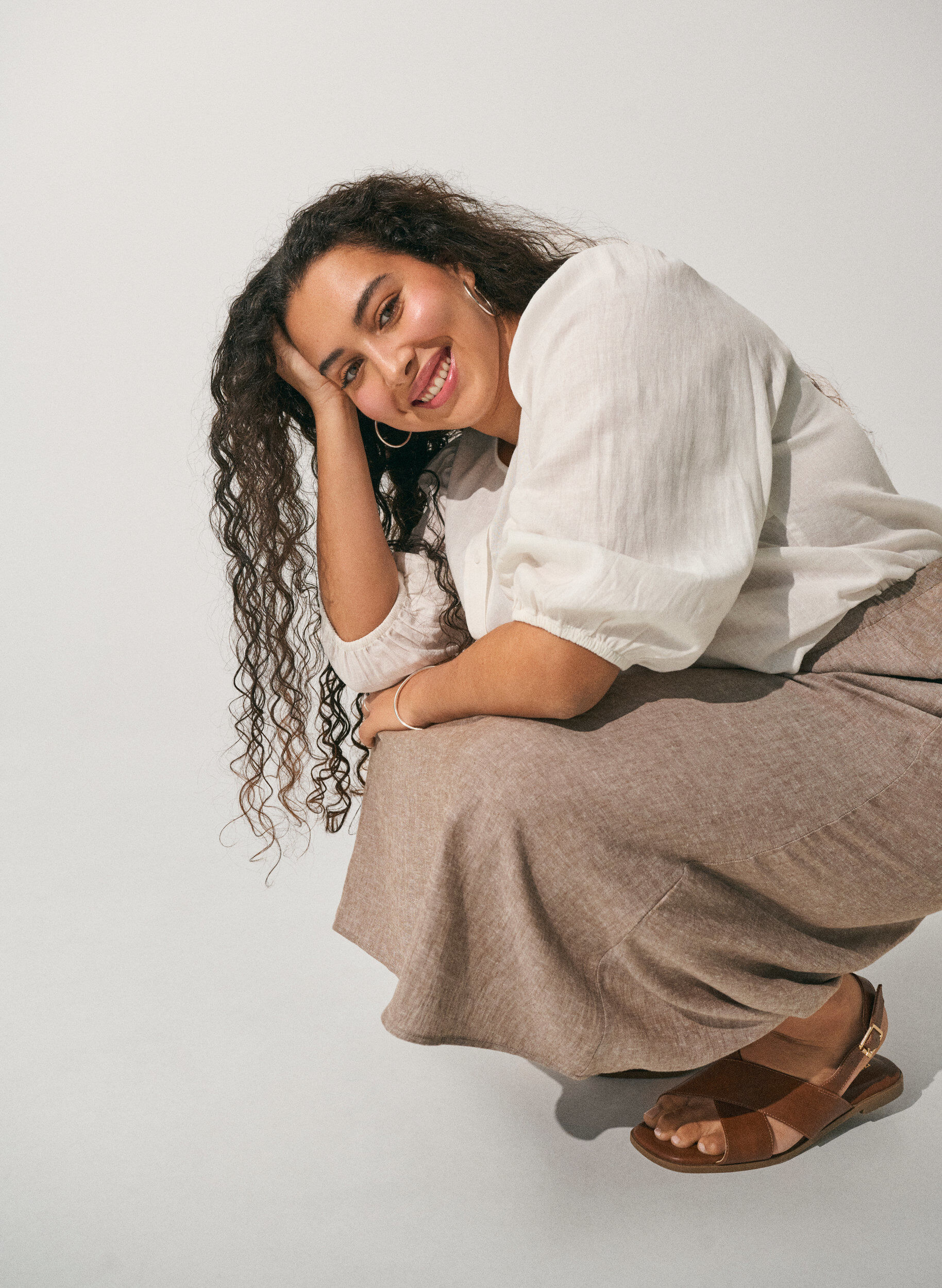 Zizzi Paitapusero pellava- ja viskoosisekoitteesta 3/4-hihoilla, Valkoinen, Image image number 0