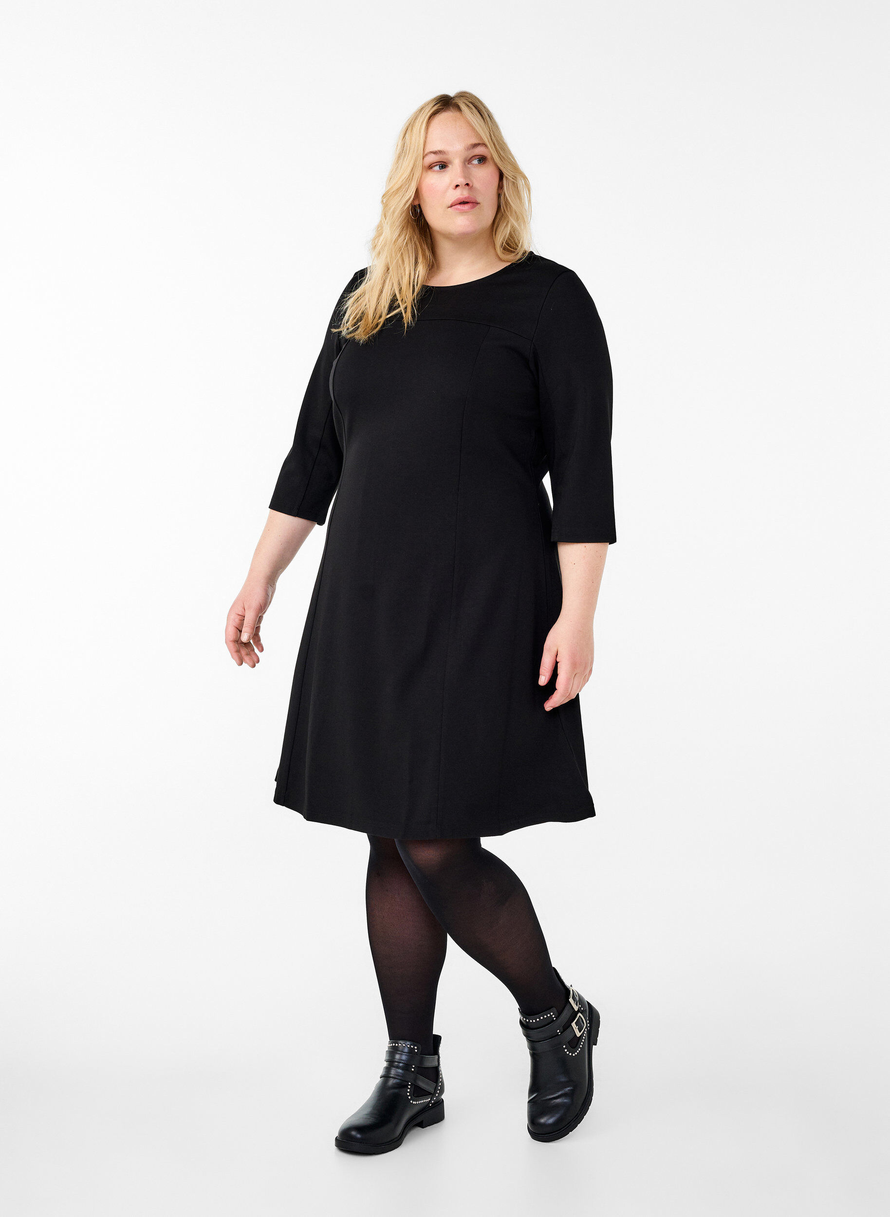 ZizziA-mallinen mekko 3/4-pituisilla hihoilla, Musta, Model image number 1