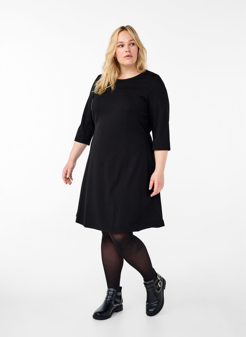 A-mallinen mekko 3/4-pituisilla hihoilla, Musta, Model image number 1