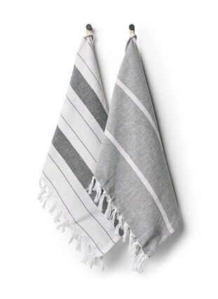 2 kpl raidallisia pyyhkeitä hapsuilla, 2-Pack Grey, Packshot image number 0
