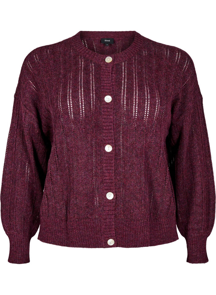 Neulottu neuletakki rei'itetyll&auml; kuviolla, Tumma Bordeaux, Packshot image number 0