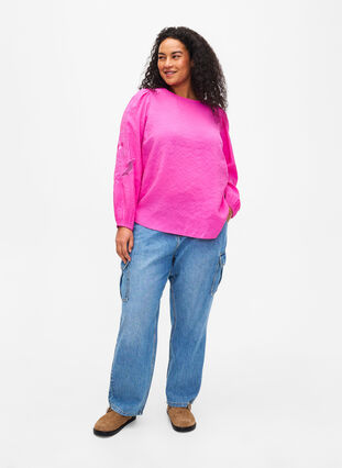 Tencel ™ -modaalista valmistettu pusero kirjotuilla yksityiskohdilla., Phlox Pink, Model image number 3