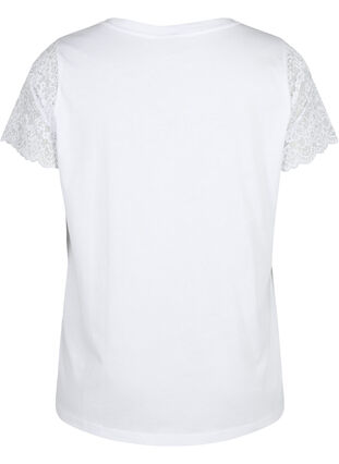 Puuvillainen t-paita lyhyillä pitsihihoilla, Bright White, Packshot image number 1