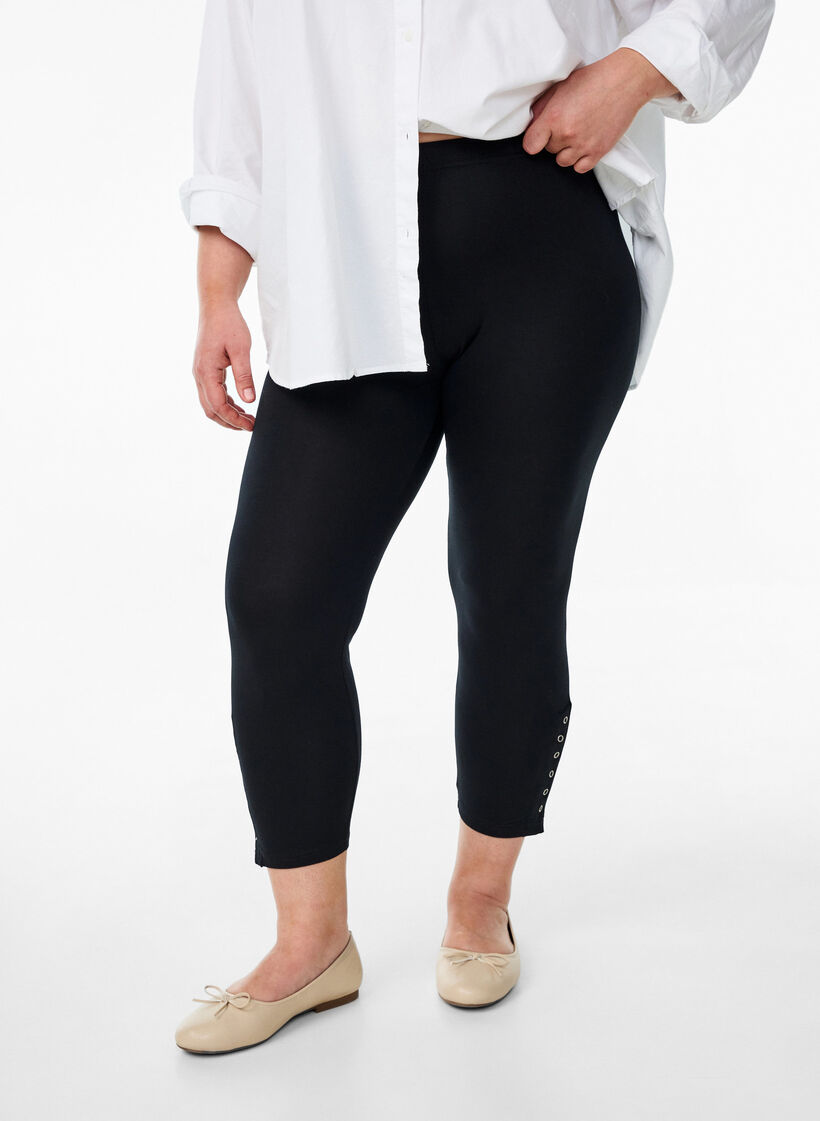 3/4-leggingsit napeilla, Musta, Model image number 0