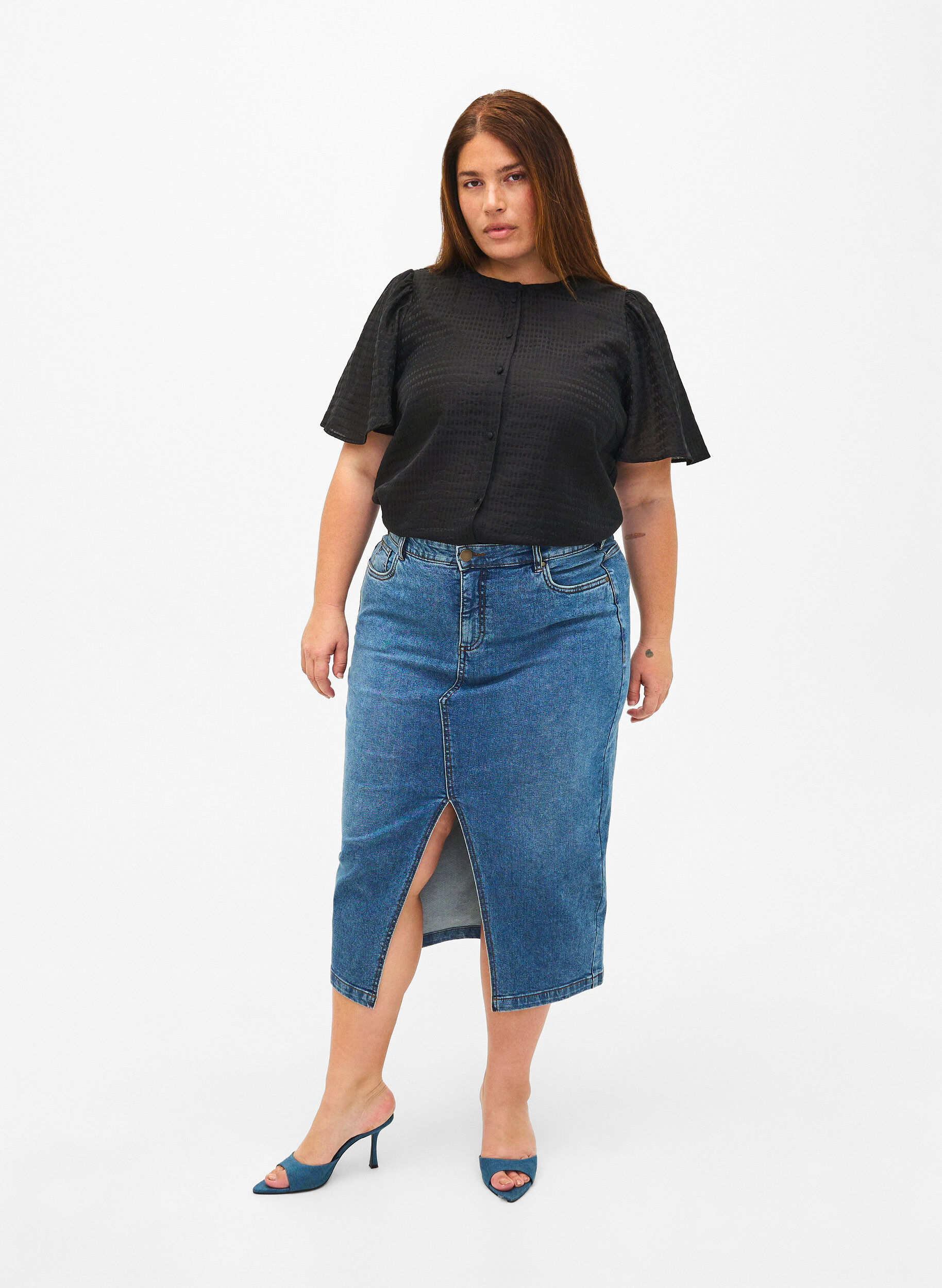 Zizzi Teksturoitu Lyocell-paitapusero, Black, Model image number 2