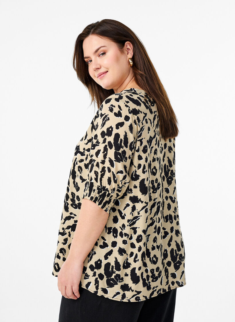 Lyhythihainen viskoosipusero, Beige, Model image number 2