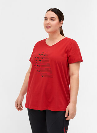 Puuvillainen t-paita treeniin painatuksella, Haute Red, Model image number 0