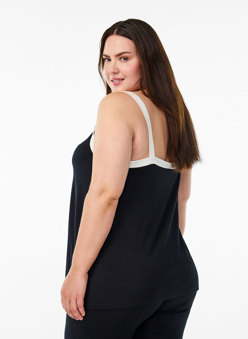 Yötoppi olkaimilla ja V-pääntiellä, Musta, Model image number 2