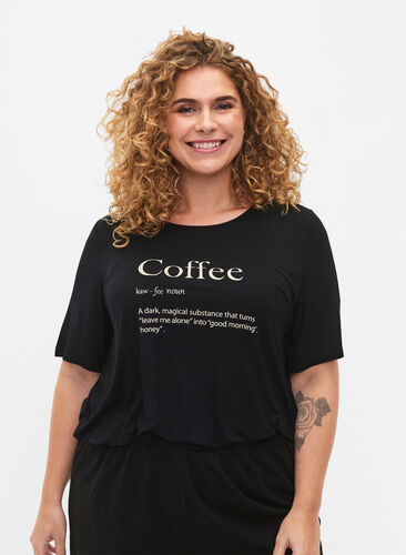 Lyhythihainen viskoosipaita yöasuksi, Black Coffee, Model image number 0