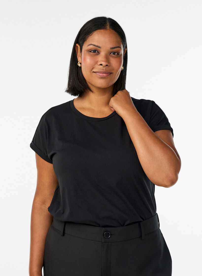 Lyhythihainen t-paita puuvillasekoitteesta, Musta, Model image number 0