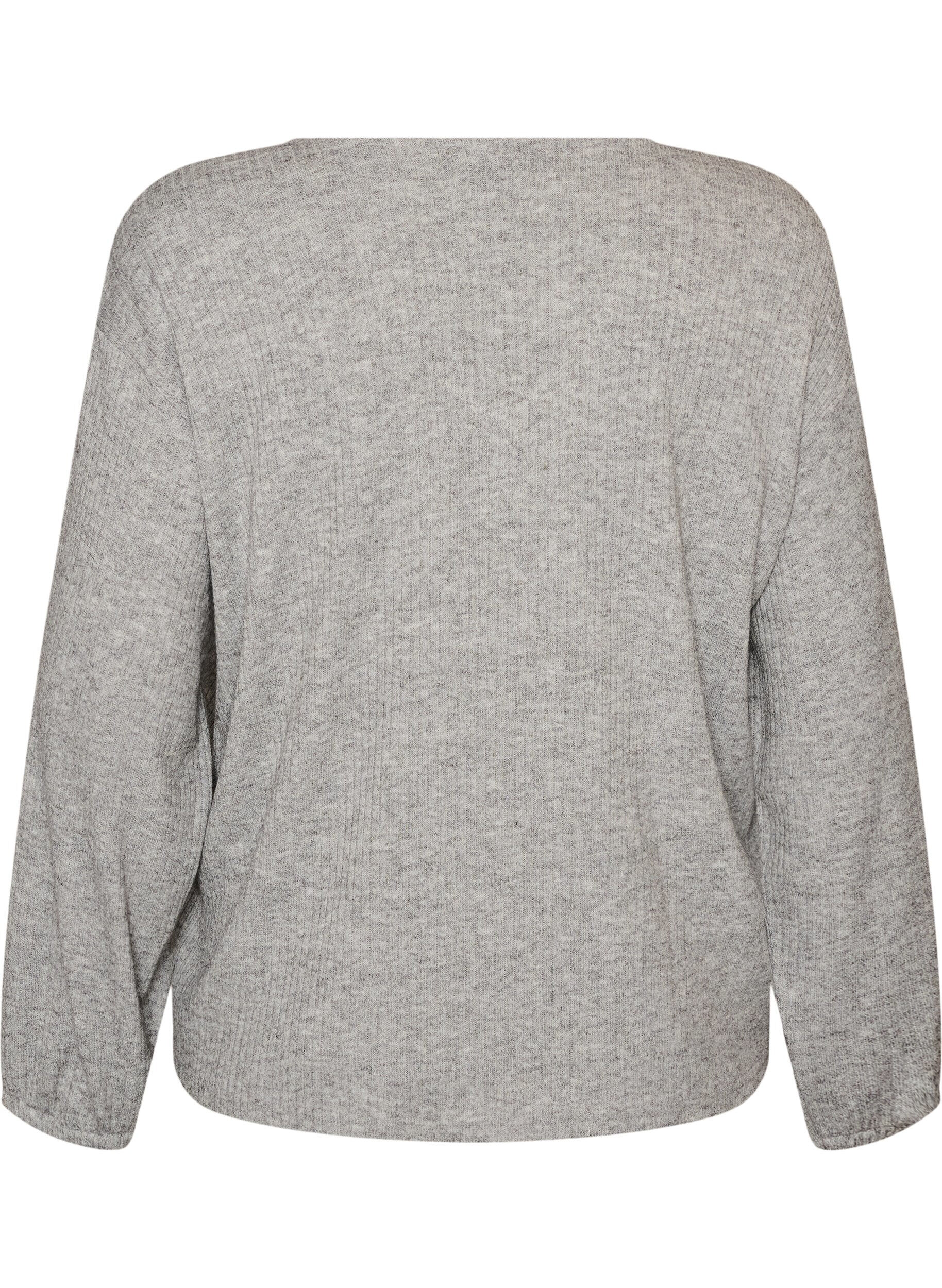 ZizziJersey-pusero ribatulla tekstuurilla ja V-p&auml;&auml;ntiell&auml;, Harmaa, Packshot image number 1