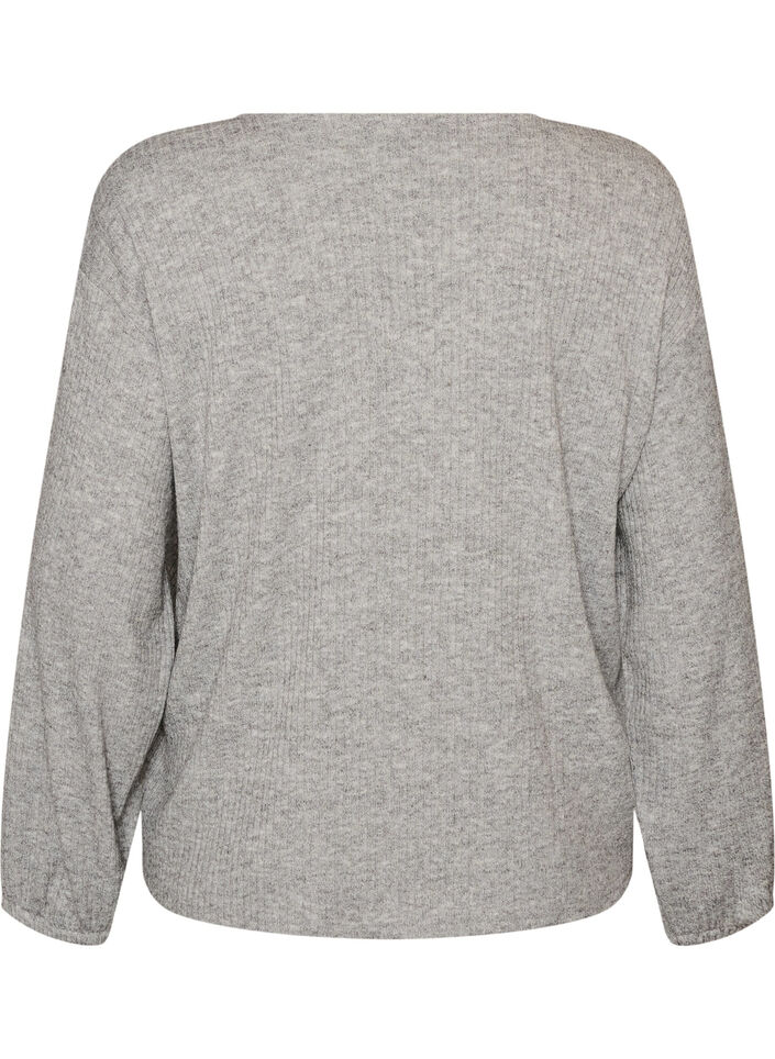 Jersey-pusero ribatulla tekstuurilla ja V-p&auml;&auml;ntiell&auml;, Harmaa, Packshot image number 1