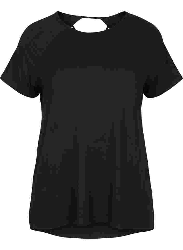 Viskoosinen treenipaita selkäaukolla, Black, Packshot image number 0