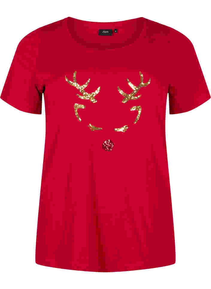 Jouluinen t-paita puuvillasta, Tango Red Reindeer, Packshot image number 0