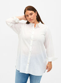 Pitkä paita pellavasta ja puuvillasta, Bright White, Model