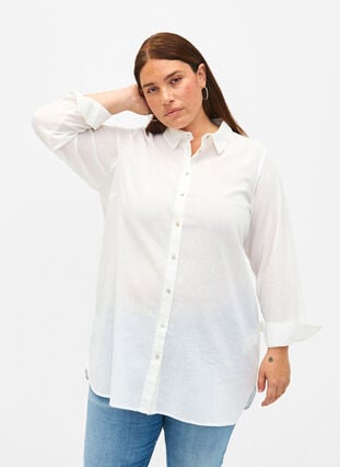 Pitkä paita pellavasta ja puuvillasta, Bright White, Model image number 0