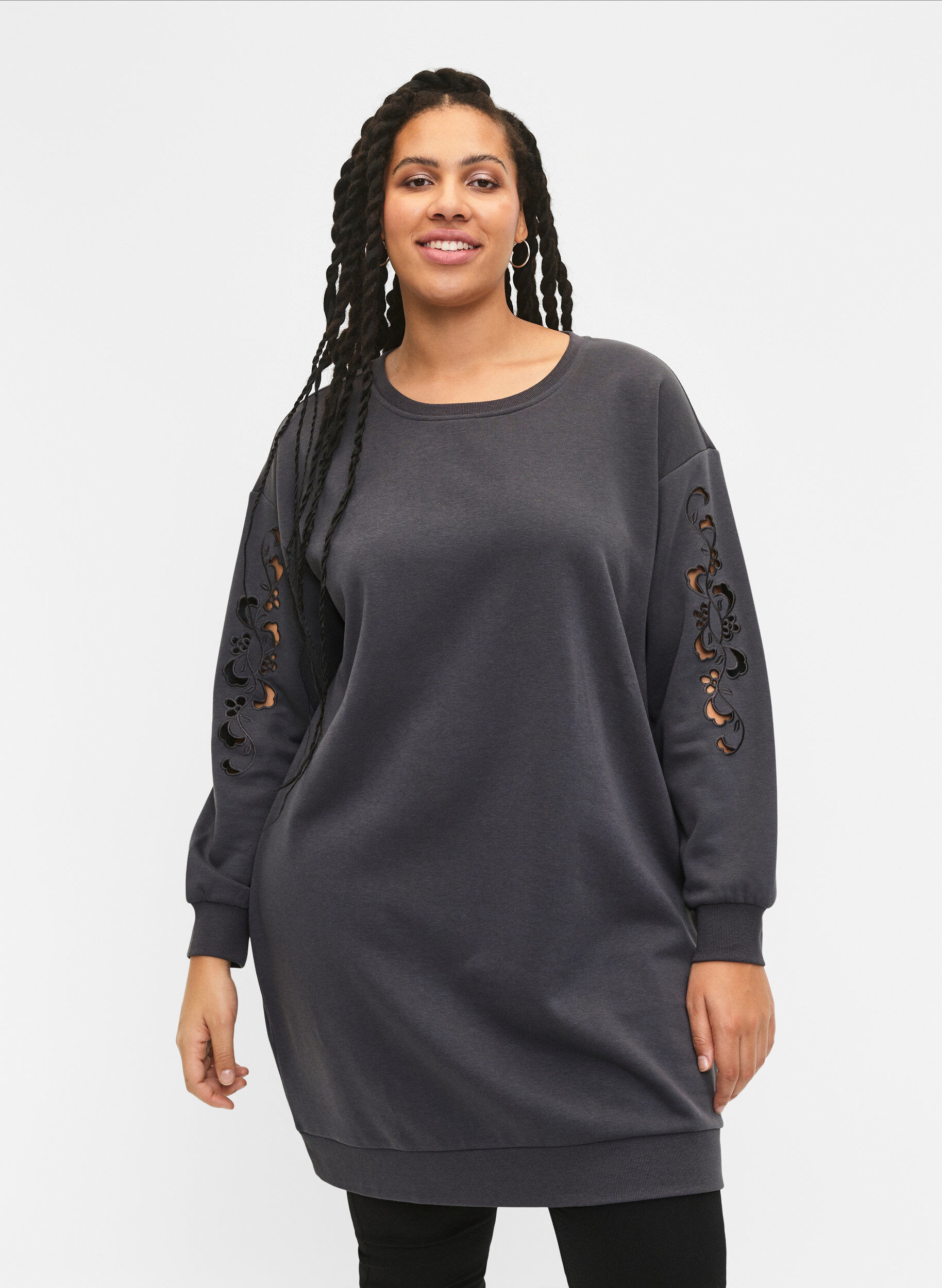 ZizziKirjailtu collegemekko, Dark Grey, Model image number 0