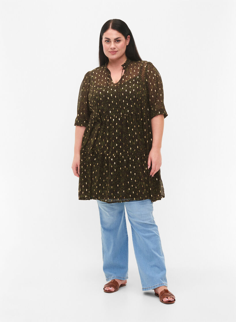 Tunika painatuksella ja lurexilla, Green Ethnic AOP, Model image number 2