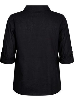 Puuvilla-pellavasekoitteinen paitapusero, jossa on napitus, Black, Packshot image number 1