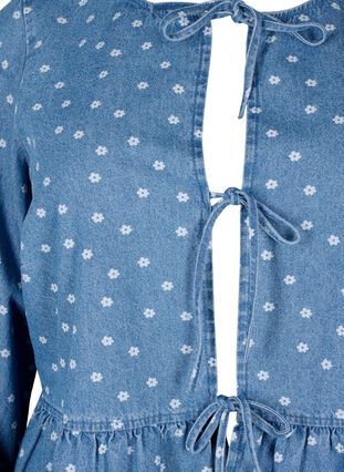 Farkkukankainen peplum-pusero, jossa on nauhakiinnitys, Light Blue w.Flowers, Packshot image number 2