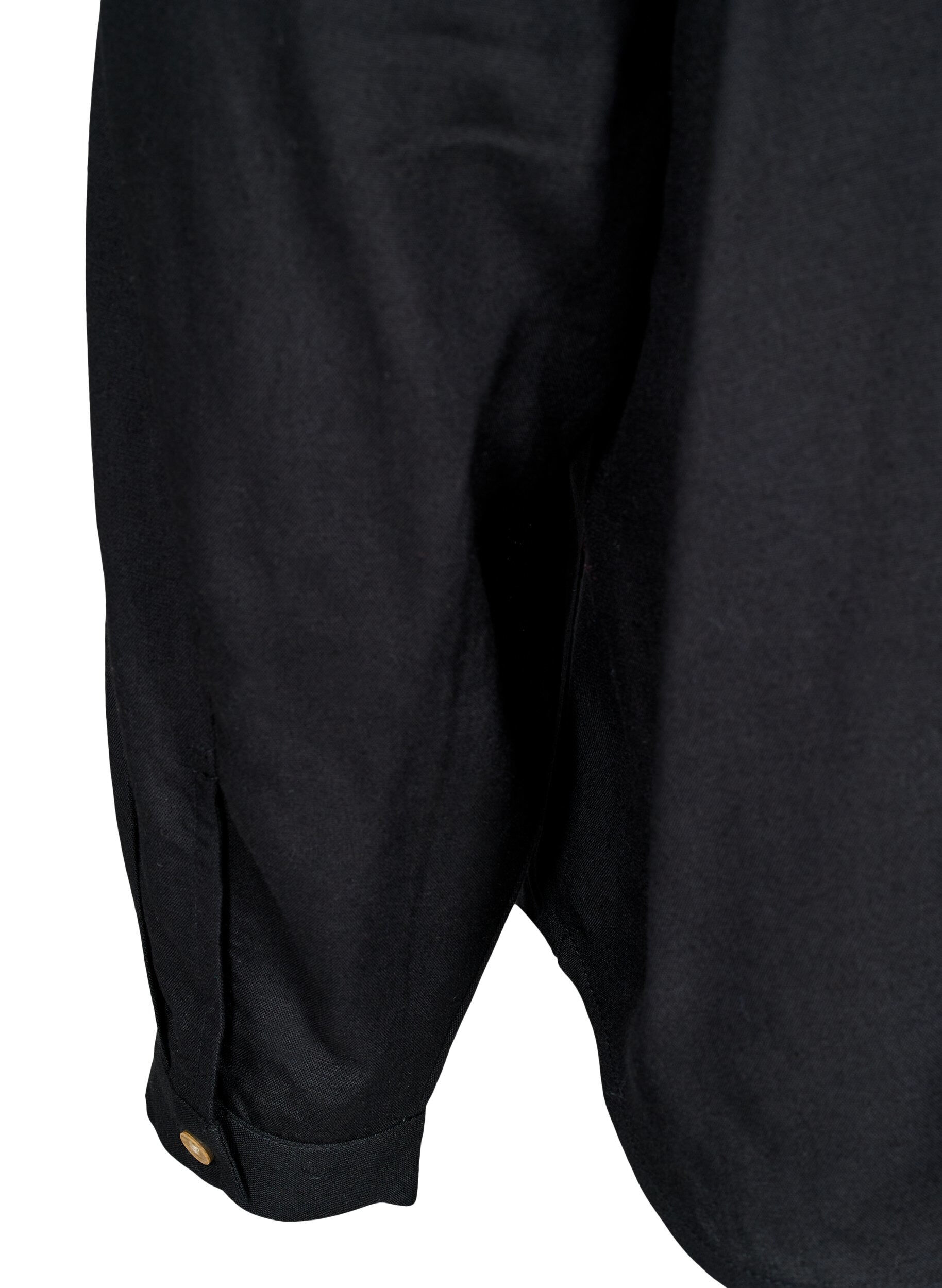 Zizzi Pitk&auml;hihainen pellava-viskoosipaita, Musta, Packshot image number 3