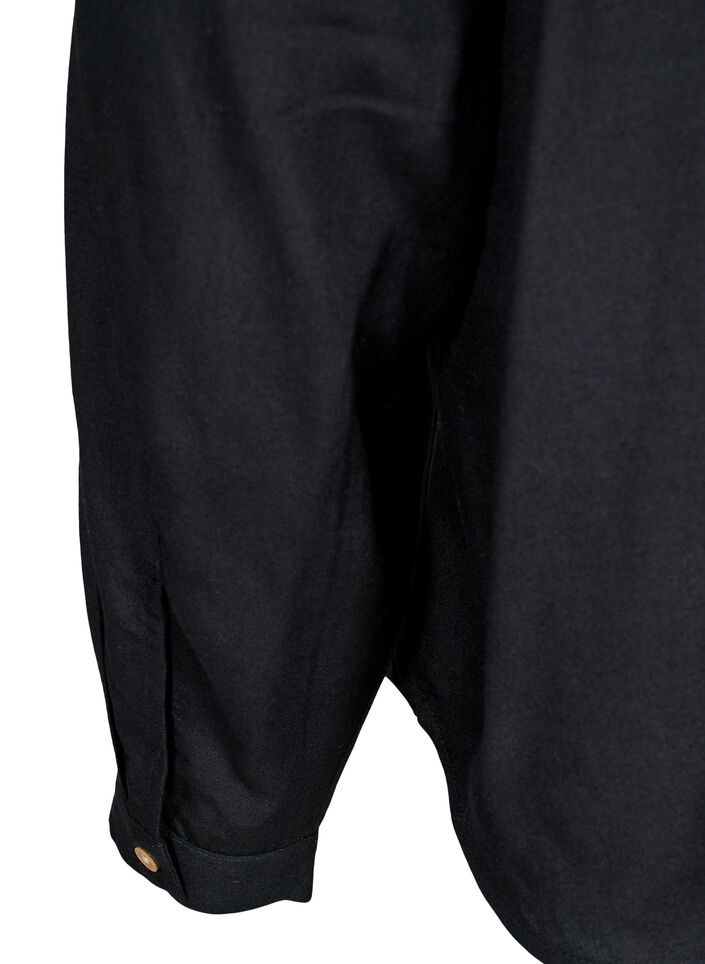 Pitkähihainen pellava-viskoosipaita, Musta, Packshot image number 3