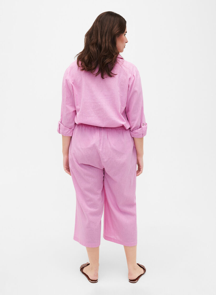 7/8-pituiset housut puuvillasekoitteesta pellavalla, Rosebloom, Model image number 1