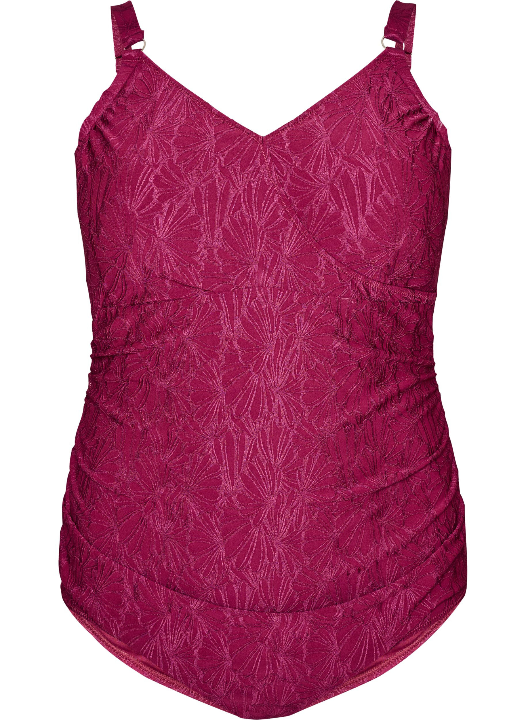 Zizzi Uimapuku kietaisudetaljilla ja s&auml;vy s&auml;vyyn kukkatekstuurilla, Punainen, Packshot image number 0