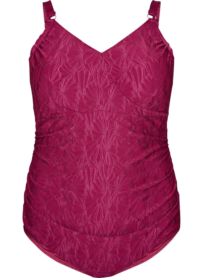 Uimapuku kietaisudetaljilla ja s&auml;vy s&auml;vyyn kukkatekstuurilla, Punainen, Packshot image number 0