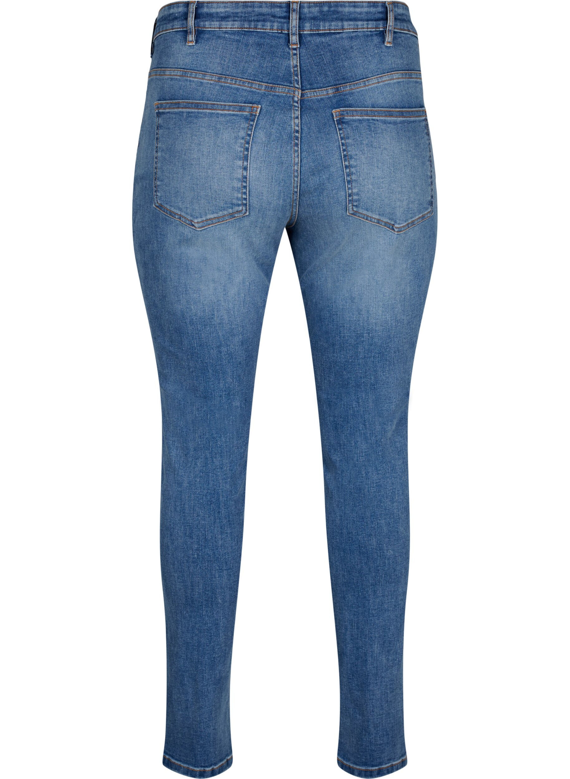 Zizzi Eritt&auml;in kapean malliset Sanna-farkut, joissa on nappikiinnitys, Blue denim, Packshot image number 1