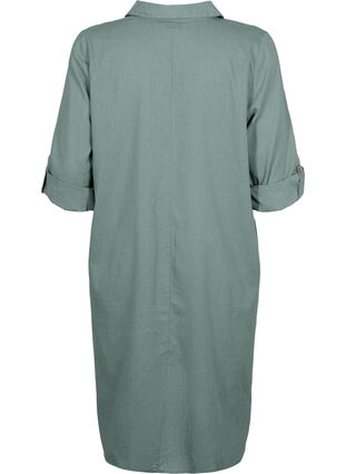 Puuvillasta ja pellavasta valmistettu raidallinen mekko, Balsam Green, Packshot image number 1