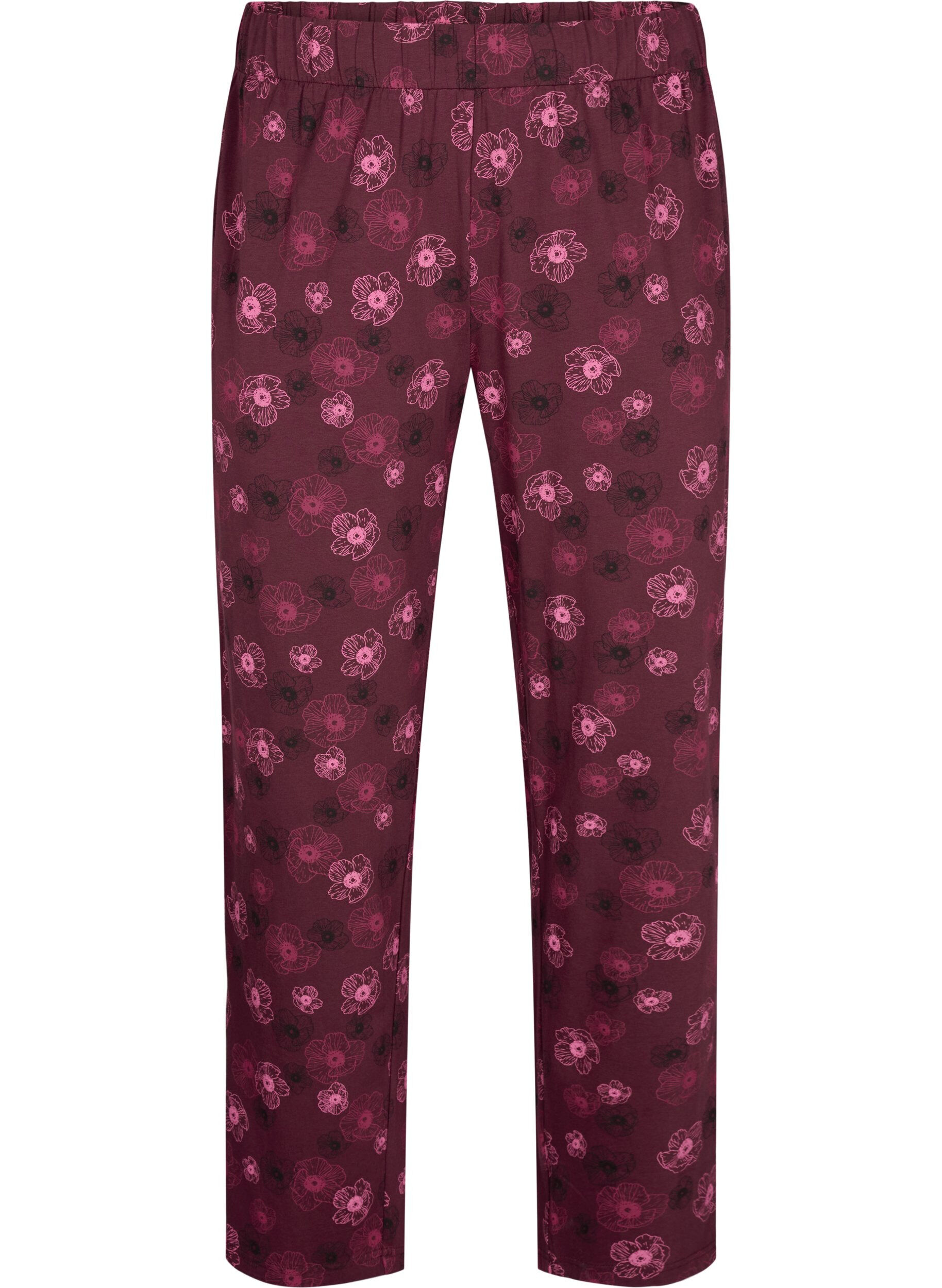 Zizzi Puuvillaiset pyjamahousut printill&auml;, Tumma Bordeaux, Packshot image number 0