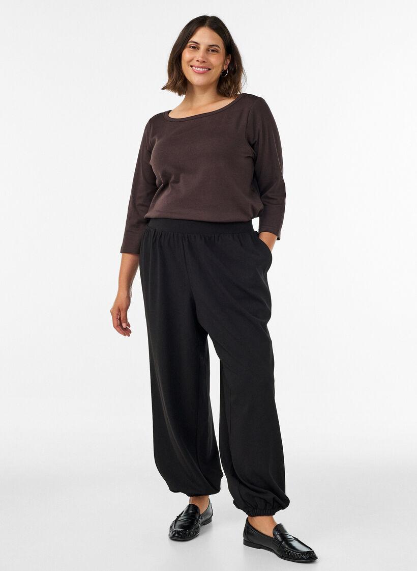 Perus-T-paita venep&auml;&auml;ntiell&auml; ja 3/4-hihoilla, Ruskea, Model image number 1